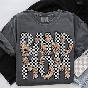BAND MOM png, leopard checker band mom png, Band Mama digital for sublimation and dtf, marching band mom png
