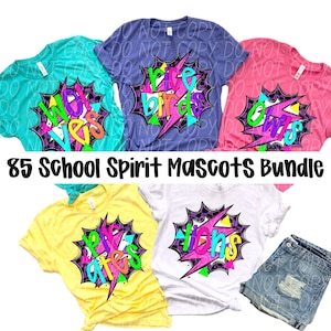 SCHOOL SPIRIT BUNDLE, 85 Mascots bundle png, neon school spirit png, digital for sublimation & dtf, mascot google drive, neon mascot png