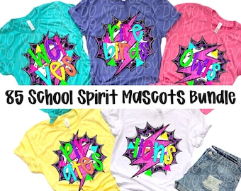 SCHOOL SPIRIT BUNDLE, 85 Mascots bundle png, neon school spirit png, digital for sublimation & dtf, mascot google drive, neon mascot png