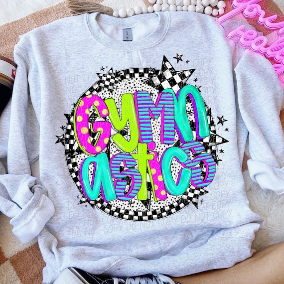 GYMNASTICS png, neon checker gymnastics digital for sublimation and dtf,  gymnastics mom png, checker star sleeve
