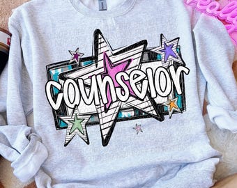 COUNSELOR png, counselor digital for sublimation and dtf, school career png, counselor stars png, stars sleeve png