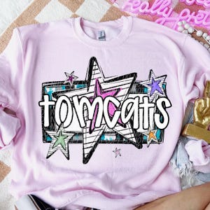 TOMCATS png, Tomcats digital for sublimation & dtf, bright stars school spirit png, tomcats school spirit png, bright retro tomcats png