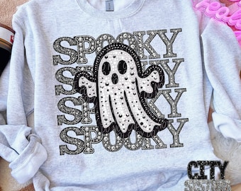 SPOOKY GHOST png, Rhinestone spooky png, Halloween digital for sublimation & dtf, Halloween png, Halloween png, rhinestone Halloween