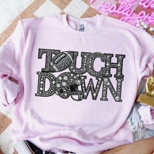 TOUCHDOWN png, faux embroidery, football season, rhinestone game day png, football Mom, digital for sublimation & dtf, football png