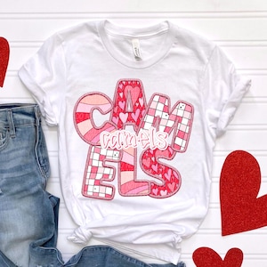 CAMELS VALENTINES DAY digital for sublimation & dtf, Camels Valentines Day png, Camels school spirit png, Camels png, faux embroidery png