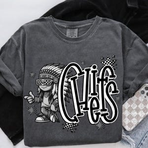 CHIEFS png, Chiefs digital for sublimation & dtf, Chiefs school spirit png, Black and white mascot png, checker mascot png