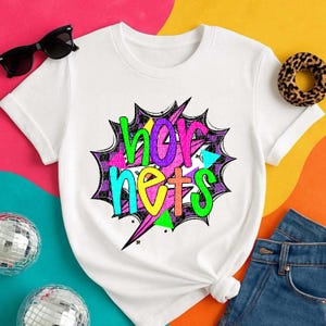 HORNETS png, Hornets digital for sublimation & dtf, bright school spirit png, Hornets school spirit png, 80&#39;s Hornets png, Hornets mascot