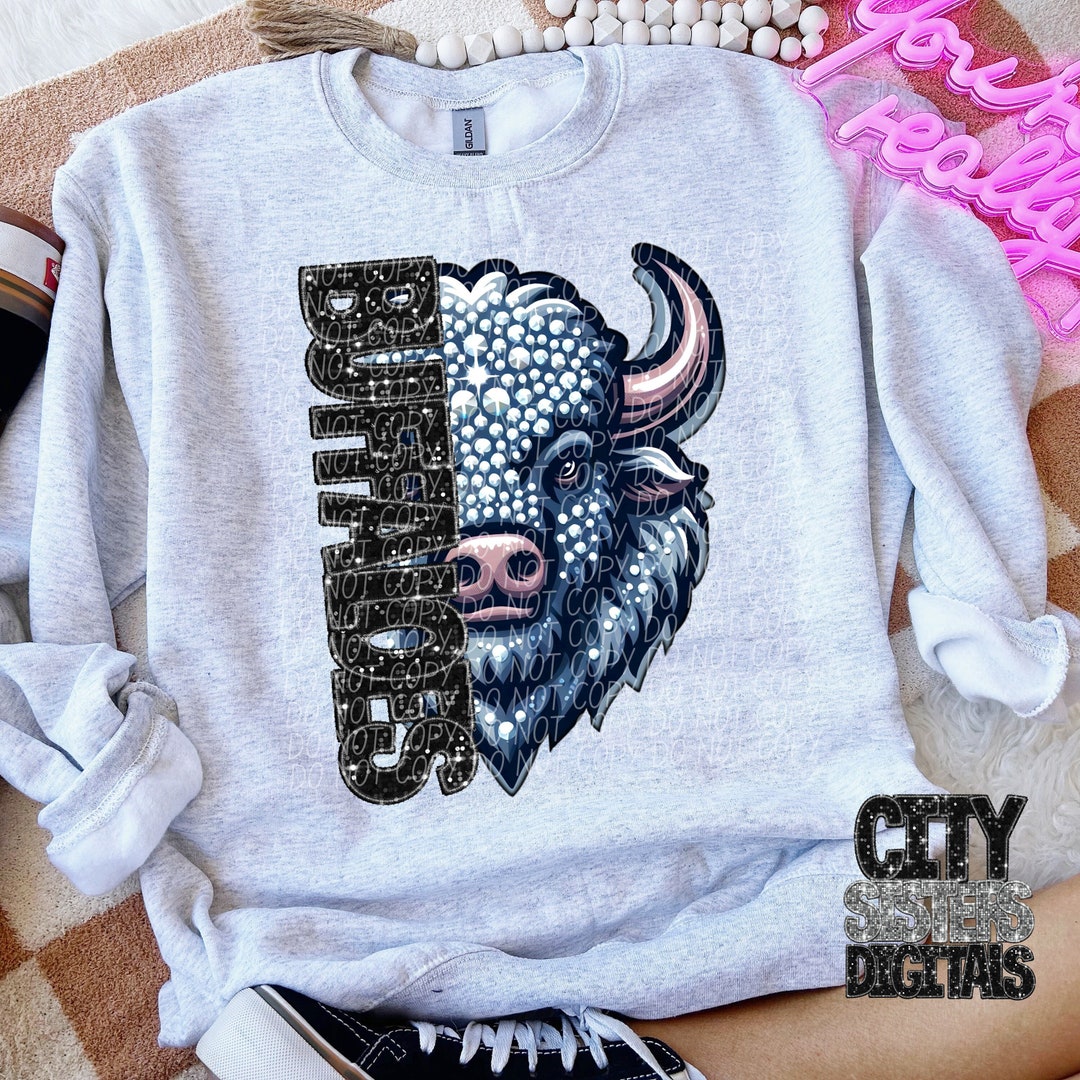 BUFFALO Png, Rhinestone and Glitter Faux Embroidery Buffalo Png ...