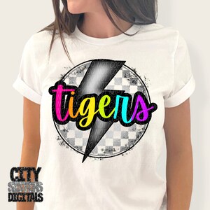 TIGERS png, retro tigers png, digital for sublimation and dtf, school spirit png, rainbow school spirit png, tigers mascot png. mascot png