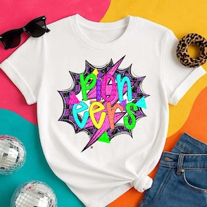 PIONEERS png, pioneers digital for sublimation & dtf, bright school spirit png, Pioneers school spirit png, 80&#39;s badgers png