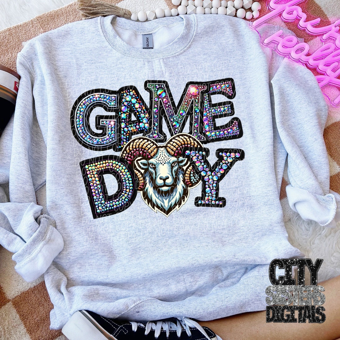 GAME DAY RAMS Png, Rhinestone Faux Embroidery Rams, Mascot, Digital ...