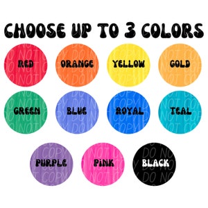 Pu&ograve; includere: Una tabella con 12 campioni di colore, ognuno con un nome di colore diverso. I colori sono rosso, arancione, giallo, oro, verde, blu, blu reale, blu-verde, viola, rosa e nero. Il testo "Scegli fino a 3 colori" &egrave; in cima alla tabella.