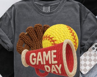 GAME DAY SOFTBALL png, faux yarn embroidery, softball season, yarn game day png, softball Mom, digital for sublimation & dtf, softball png