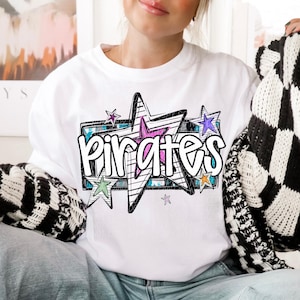 PIRATES png, Pirates digital for sublimation & dtf, bright stars school spirit png, pirates school spirit png, bright retro pirates png