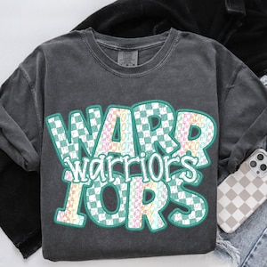 WARRIORS CHECKER digital for sublimation & dtf, Warriors school spirit png, Warriors faux embroidery school spirit png, Warriors png