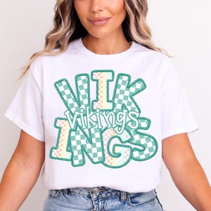 VIKINGS CHECKER digital for sublimation & dtf, Vikings school spirit png, Vikings faux embroidery school spirit png, Vikings png