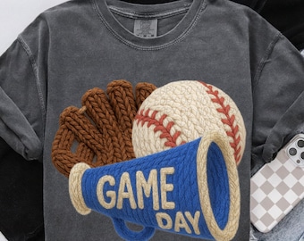 GAME DAY BASEBALL png, faux yarn embroidery, baseball season, yarn game day png, baseball Mom, digital for sublimation & dtf, baseball png