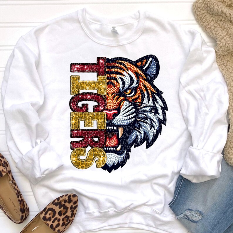 Tigers Rhinestone Design TIGERS Png, Rhinestone Faux Embroidery Tigers Png, Rhinestone Mascot ...