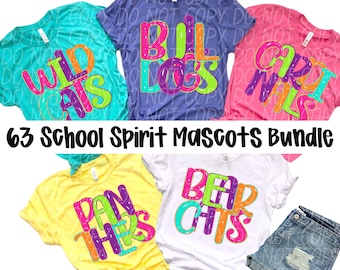 SCHOOL SPIRIT BUNDLE, 63 Mascots bundle png, neon school spirit png, digital for sublimation & dtf, mascot google drive, neon mascot png