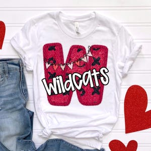 WILDCATS png, Wildcats Valentines Day png, faux embroidery wildcats png, Wildcats mascot, Wildcats digital for sublimation & dtf