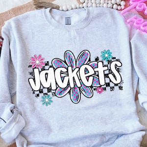 JACKETS png, Jackets digital for sublimation & dtf, Jackets flowers png, flower school spirit, Jackets mascot png, jackets checker flowers