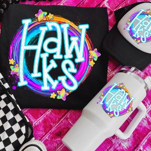 HAWKS png, Hawks digital for sublimation & dtf, bright school spirit png, Hawks school spirit png, 80&#39;s Hawks png, Hawks mascot