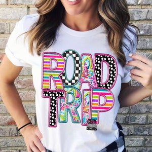 ROAD TRIP png, digital for sublimation and dtf, faux embroidery png, vacation png, family vacation png, family shirt png, girls trip png