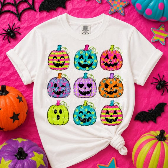 JACK O LANTERNS png, Halloween digital for sublimation & dtf, neon Halloween png, bright Halloween png, preppy halloween png