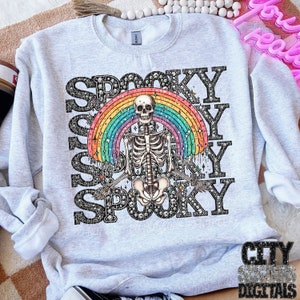 SPOOKY SKELETON png, Rhinestone spooky png, Halloween digital for sublimation & dtf, Halloween png, rhinestone Halloween, Halloween rainbow