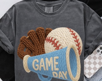 GAME DAY BASEBALL png, faux yarn embroidery, baseball season, yarn game day png, baseball Mom, digital for sublimation & dtf, baseball png