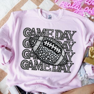 GAME DAY FOOTBALL png, faux embroidery, football season, rhinestone game day png, football Mom, digital for sublimation & dtf, football png