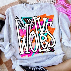 WOLVES png, Wolves digital for sublimation & dtf, bright school spirit png, Wolves school spirit png, 80&#39;s Wolves png, Wolves mascot png