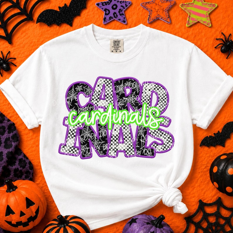 CARDINALS HALLOWEEN Mascot Faux Embroidery Digital for Sublimation ...