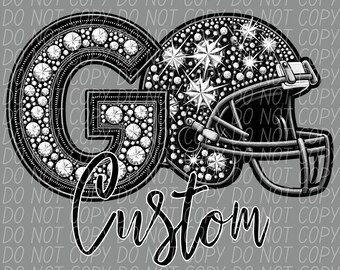 CUSTOM RHINESTONE Go FOOTBALL png, custom school name png, custom mascot png, custom team png, custom sports mama, custom football png