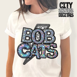 BOBCATS png, rhinestone faux embroidery bobcats png, rhinestone mascot png, digital for sublimation & dtf, rhinestone bobcats