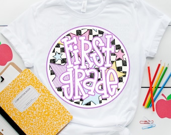 FIRST GRADE png, seersucker first grade png, 1st grade digital for sublimation & dtf, first grade teacher png, seersucker school spirit png