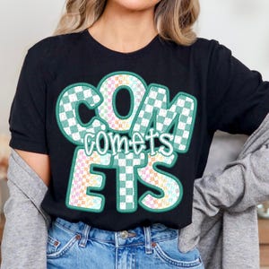 COMETS CHECKER digital for sublimation & dtf, Comets school spirit png, Comets faux embroidery school spirit png, comets png