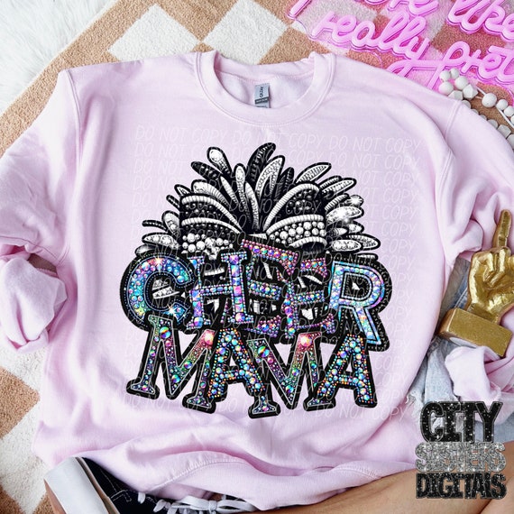CHEER MAMA png, faux embroidery rhinestone cheer mama png, Cheer Mama digital for sublimation and dtf, rhinestone cheer png