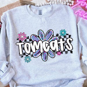 TOMCATS png, Tomcats digital for sublimation & dtf, Tomcats flowers png, flowers school spirit, Tomcats mascot png, tomcats checker flowers