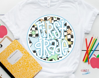 FIRST GRADE png, seersucker first grade png, 1st grade digital for sublimation & dtf, first grade teacher png, seersucker school spirit png