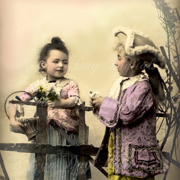 Marie Antoinette syle 1760's Costumes - French Children - French Postcard Scan, Victorian, Antique photo Instant Digital Download DH029
