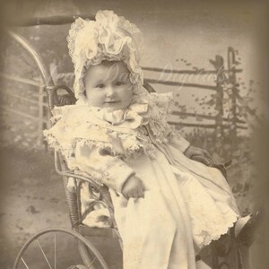 Weinig Freda in haar mooie Buggy, Victoriaanse briefkaart foto scannen Instant Digital Download, DP021