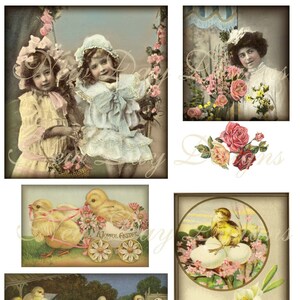 É uma coisa de primavera. Folha de colagem digital de garotas de balanço floral de Páscoa DIgitalDC018.
