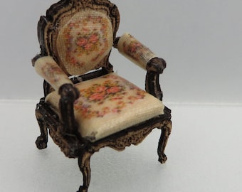 KIT Quarter Scale, Laser Cut French Country Roses Upholstered Chair & Frames Kit 1:48 dollhouse  LC003