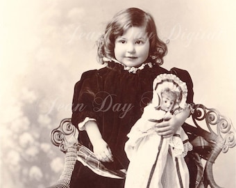 Missy with her Doll June, Victorian Photo Scan, Instant Digtial Download, DP027