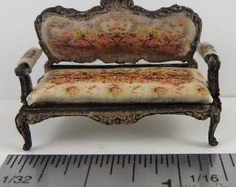 KIT Quarter Scale, Laser Cut and Engraved, French Country Roses Upholstered Sofa 1:48 dollhouse miniature LC012