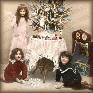 Französisch Weihnachten Spielzeug, Angel Segen, Jungs, Spielzeug Theater - französische Postkarte scannen, Geschenkanhänger - Instant Digital Download FC042