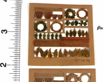 KIT Nature Walk #2, Quarter Scale Kit Fern Fronds, Baskets, Wreaths, laser cut heavier tan Paper LP054, 1:48 DIY