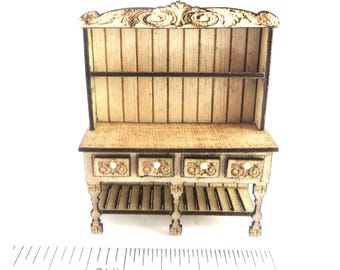 KIT Quarter Scale French Country Laser Cut and Engraved Kitchen or Shop Cabinet Kit 1:48, LC044, Dollhouse Country Core Miniature