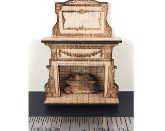 KIT Embellished Fireplace Laser Cut KIT, 1:48, quarter scale dollhouse miniature LC004
